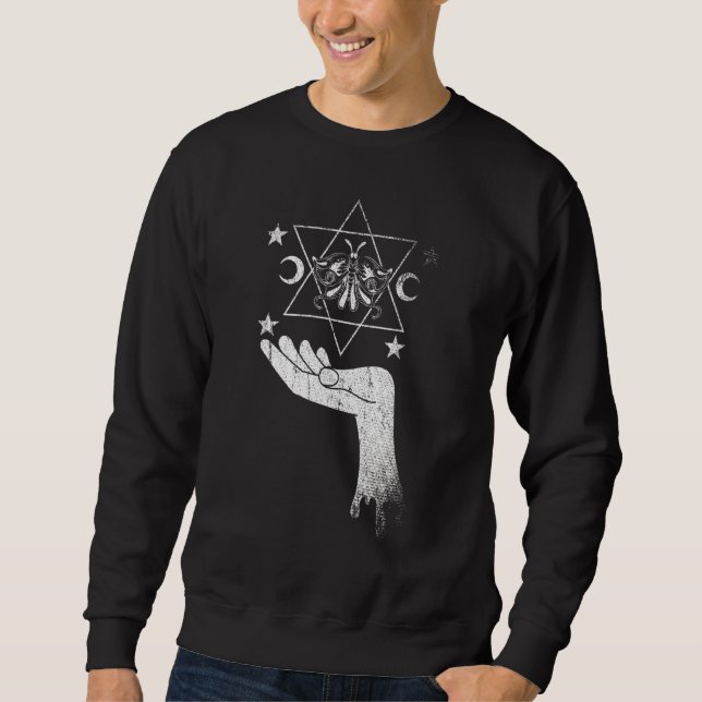 Dark Magic Gothic Moth Wicca Moon Hamsa Hand Occul Sweatshirt (Front)