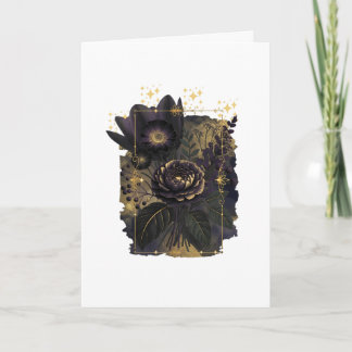 Dark Magical Floral Bouquet in Golden Frame Card