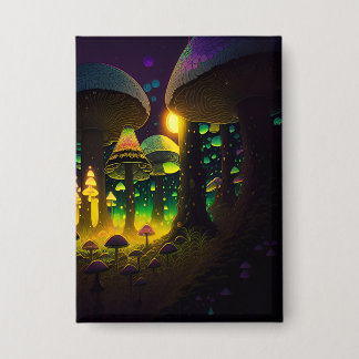 Dark Magical Luminous Mushrooms Button