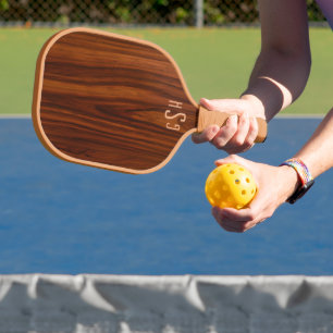 Dark Mahogany Wood Texture, Monogram Pickleball Paddle