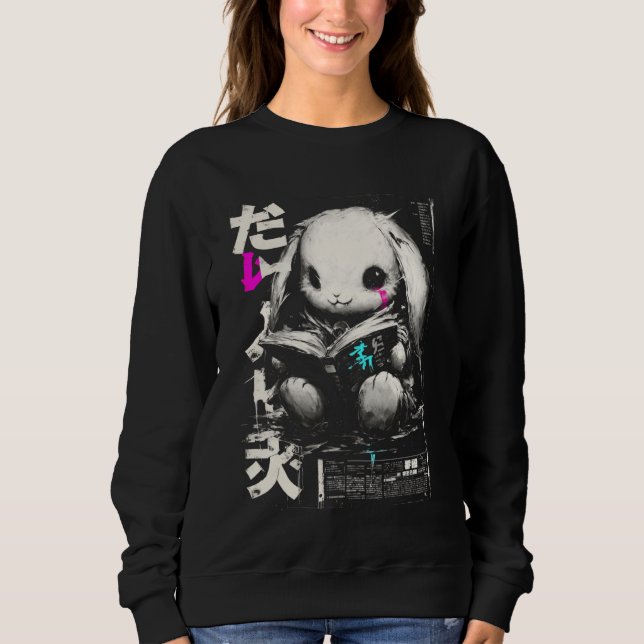Dark Manga Bunny Reading Book Fantasy Sweatshirt (Front)