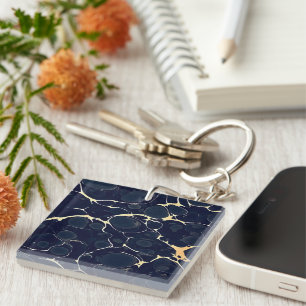 Dark Marble Pattern Abstract Alcohol Ink Style Dar Keychain