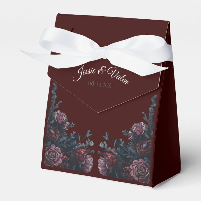 Dark Maroon Mauve Gothic Elegant Wedding Favor Box (Front Side)