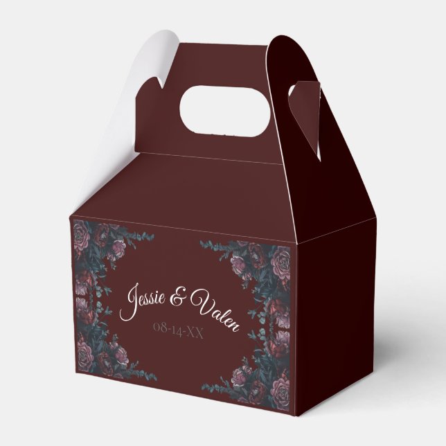 Dark Maroon Mauve Gothic Elegant Wedding Favor Box (Front Side)