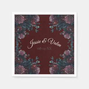 Dark Maroon Mauve Gothic Elegant Wedding Napkin