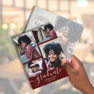 Dark Maroon Photo Graduation Party Invitation