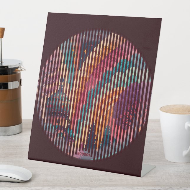 Dark Maroon Striped Pedestal Sign – Customizable (In SItu)