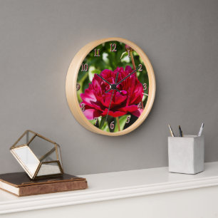 Dark Maroon velvet peonies  Clock