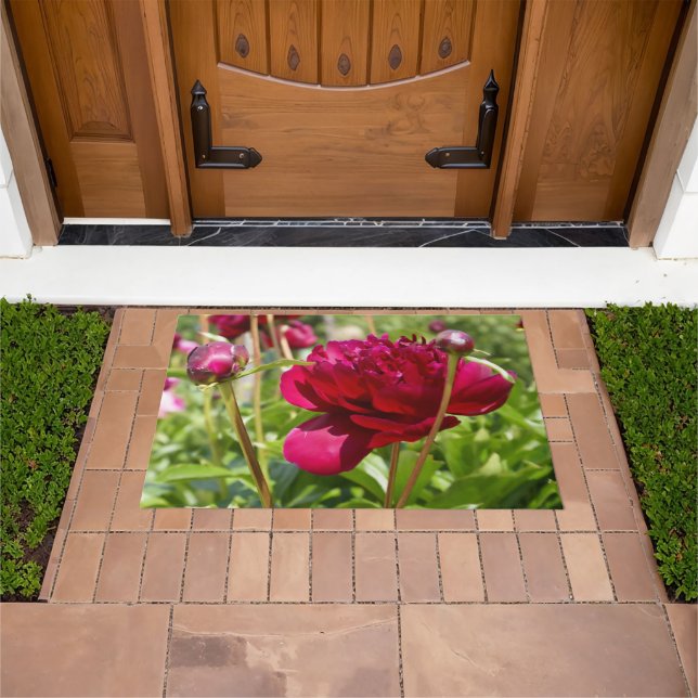 Dark Maroon velvet peonies  Doormat (Outdoor)
