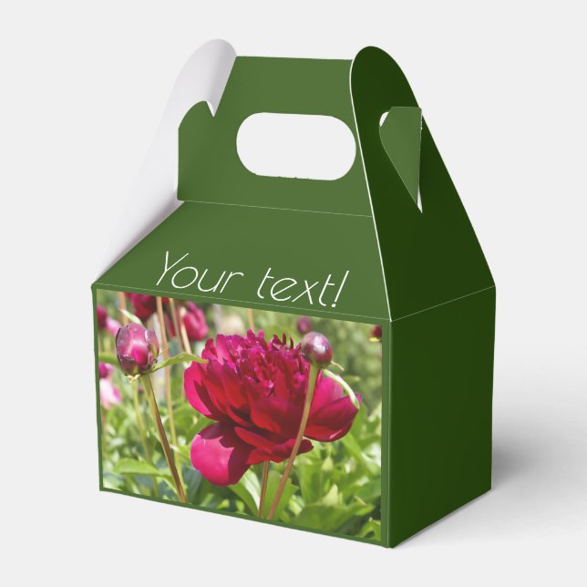 Dark Maroon velvet peonies Favor Box (Front Side)