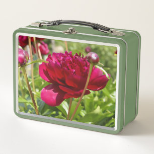 Dark Maroon velvet peonies  Metal Lunch Box