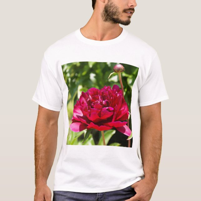 Dark Maroon velvet peonies T-Shirt (Front)
