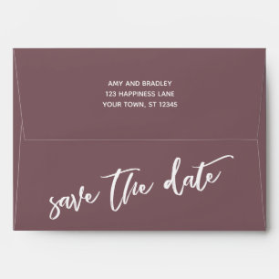 Dark Mauve and Casual Handwriting Save the Date Envelope