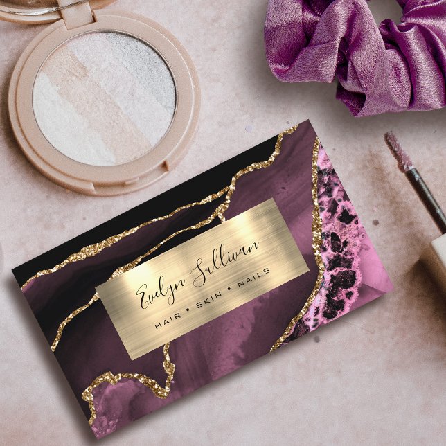 Dark Mauve and Gold Foil Agate Business Card (Creator Uploaded)