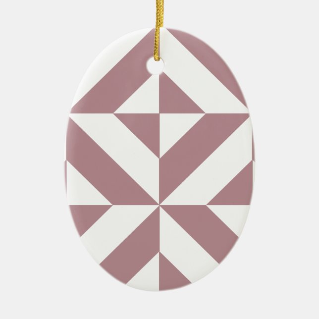 Dark Mauve Geometric Deco Cube Pattern Ceramic Ornament (Front)