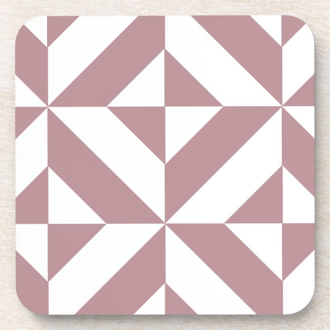 Dark Mauve Geometric Deco Cube Pattern Coaster (Front)