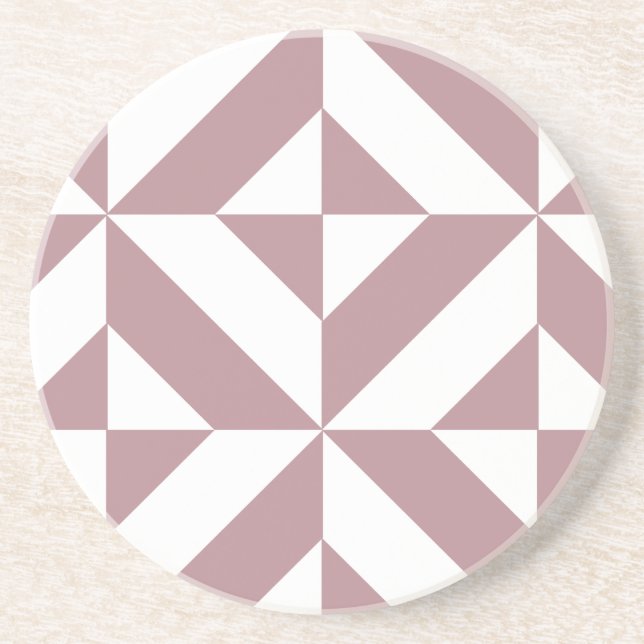 Dark Mauve Geometric Deco Cube Pattern Coaster (Front)