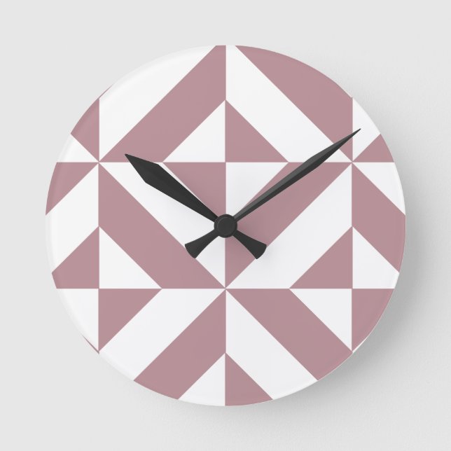 Dark Mauve Geometric Deco Cube Pattern Round Clock (Front)