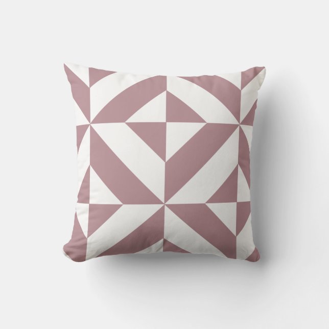 Dark Mauve Geometric Deco Cube Pattern Throw Pillow (Front)