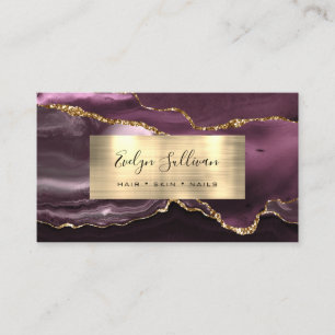 Dark Mauve Gold Foil Agate Business Card