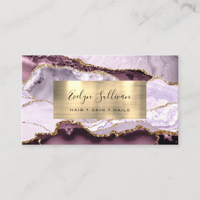 Dark Mauve Lilac and Gold Agate Business Card (Front)