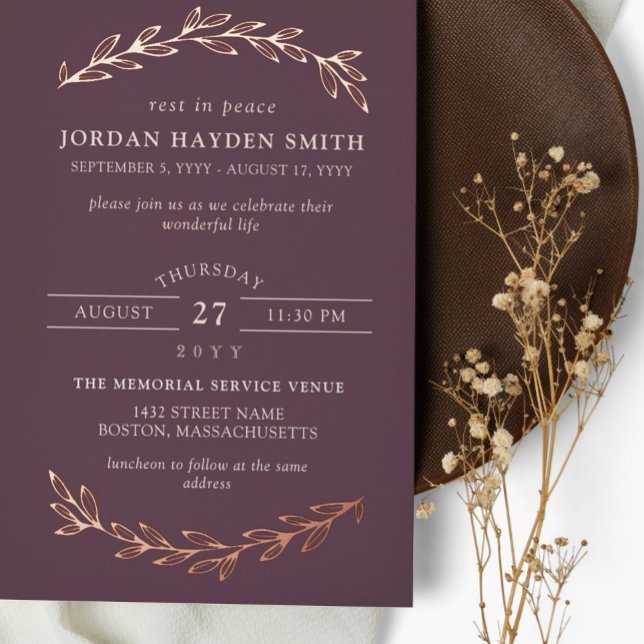 Dark Mauve & Rose Gold Greenery Life Celebration (Creator Uploaded)