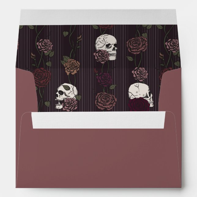 Dark Mauve Skulls and Roses Return Address Envelope (Back (Bottom))