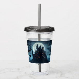 Dark, medieval castle, bats acrylic tumbler