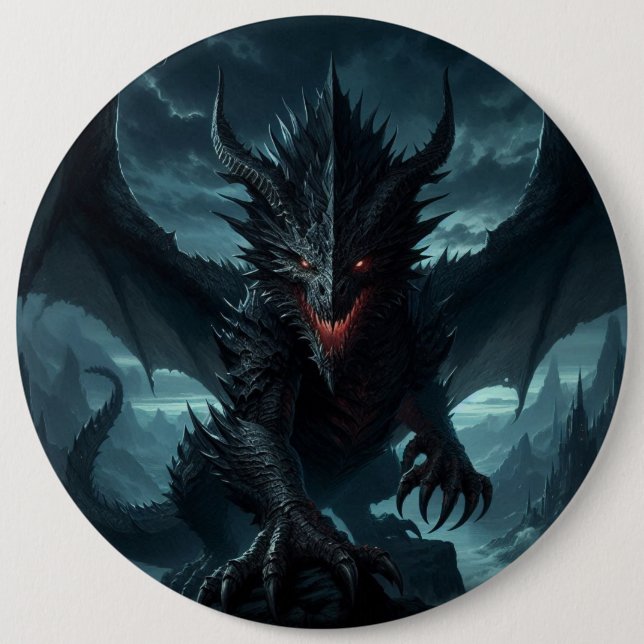 Dark, Medieval Dragon  6 Inch Round Button (Front)