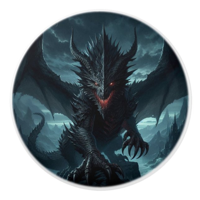 Dark, Medieval Dragon  Ceramic Knob (Front)