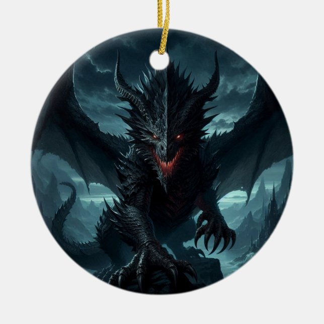 Dark, Medieval Dragon  Ceramic Ornament (Front)