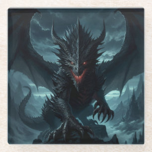 Dark, Medieval Dragon  Glass Coaster