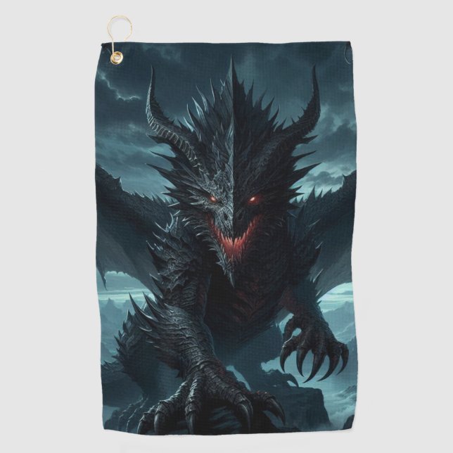 Dark, Medieval Dragon  Golf Towel (Front)