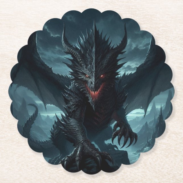 Dark, Medieval Dragon  Paper Coaster (Front)