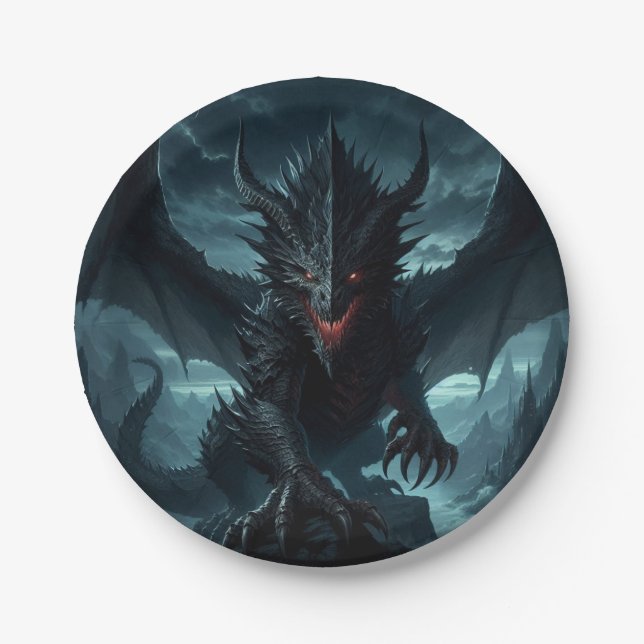Dark, Medieval Dragon  Paper Plate (Front)