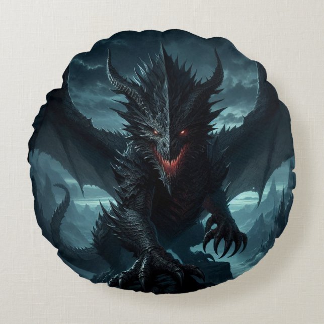 Dark, Medieval Dragon  Round Pillow (Front)