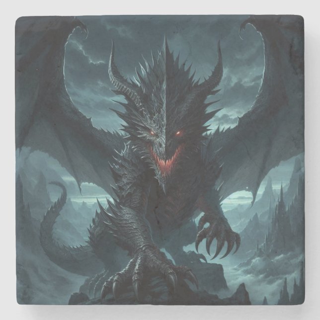 Dark, Medieval Dragon  Stone Coaster (Front)