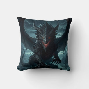 Dark, Medieval Dragon  Throw Pillow