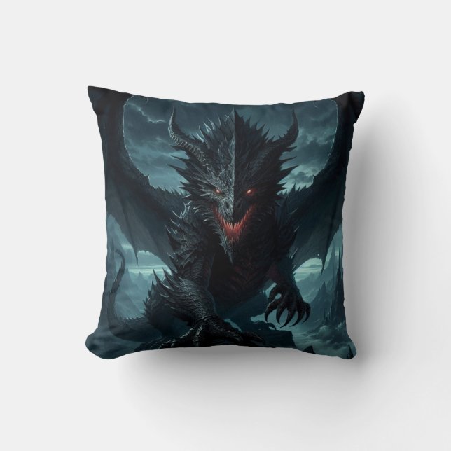 Dark, Medieval Dragon  Throw Pillow (Front)