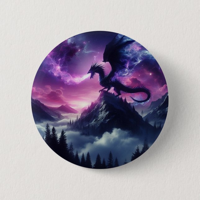 Dark, Medieval Ethereal Dragon  2 Inch Round Button (Front)