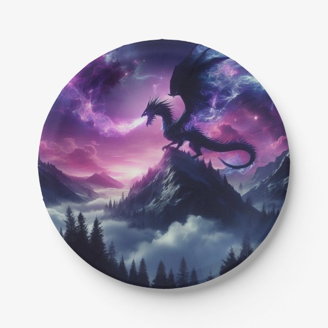 Dark, Medieval Ethereal Dragon  Paper Plate (Front)