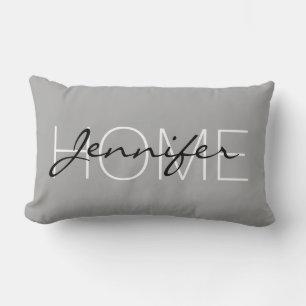 Dark medium grey colour home monogram lumbar pillow