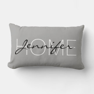 Dark medium grey colour home monogram lumbar pillow