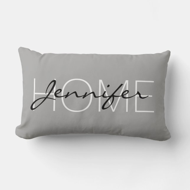 Dark medium grey colour home monogram lumbar pillow (Front)