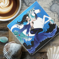 Dark Mermaid Fairy Unicorn Sea Horse Blue Fantasy