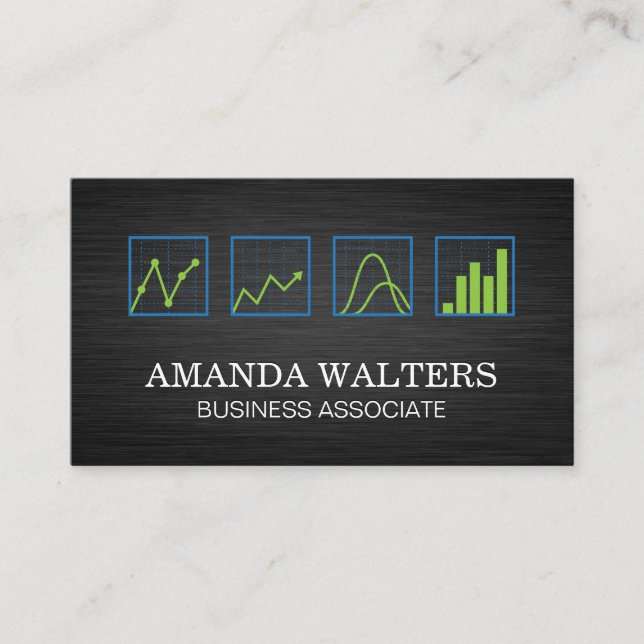 Dark Metallic Background | Charts and Graphs Business Card (Front)