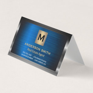 Dark Metallic Frame   Blue Metallic Background Business Card