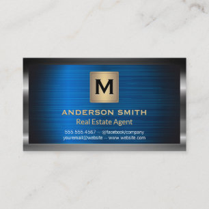 Dark Metallic Frame   Blue Metallic Background Business Card