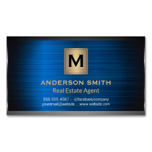 Dark Metallic Frame   Blue Metallic Background Magnetic Business Card