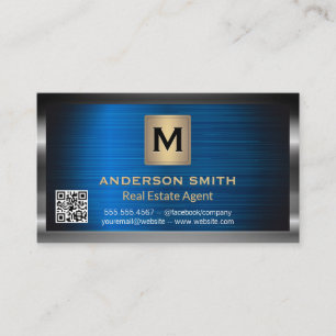 Dark Metallic Frame   Blue Metallic   QR Code Business Card